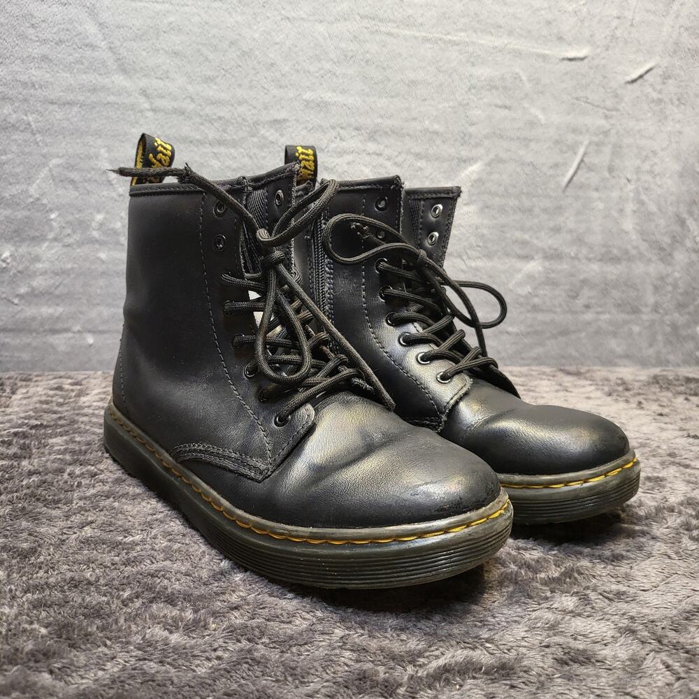 Dr. Martens Zavala J Boots Womens‎ Size 5 Black Leather Lace Up Zip Combat Shoes